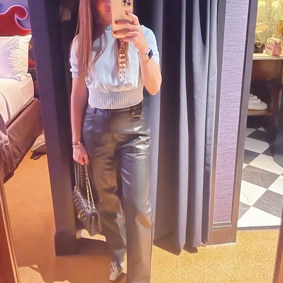 Toccin Blue Cropped Sweater Top MEDIUM Short Sleeve Preppy Spring Cotton $242 - Picture 6 of 12